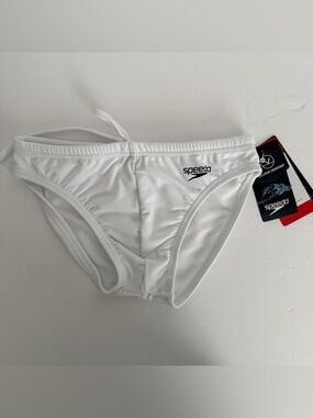 Speedo Men’s White PowerFLEX Eco Swim Brief Bikini Swimsuit Size 28